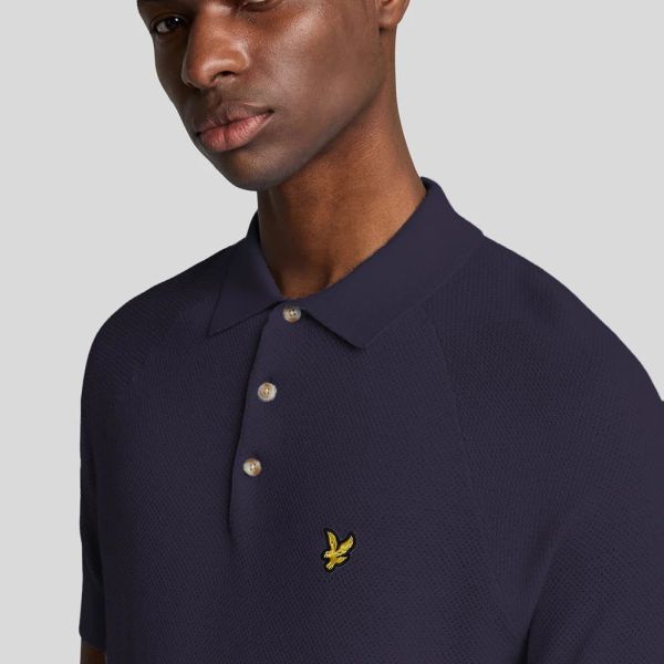 Lyle & Scott Linen Blend Knitted Polo Navy