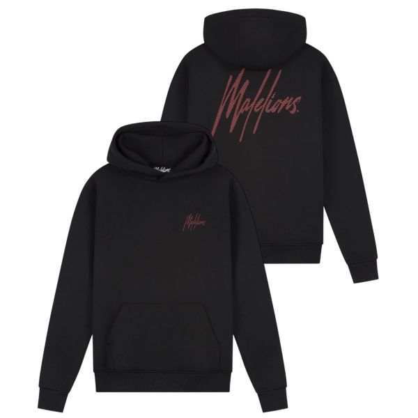 Malelions Striped Signature Hoodie Zwart