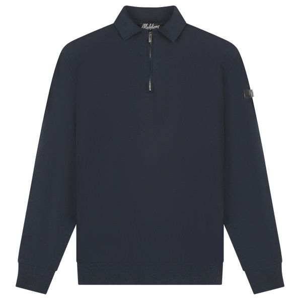 Malelions Knitted Longsleeve Zip Polo Navy