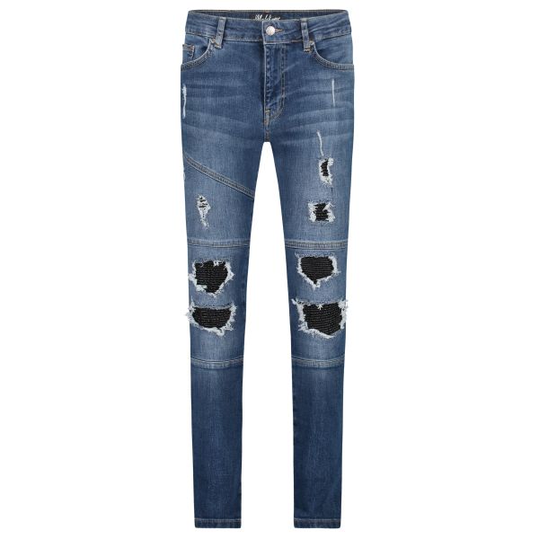 Malelions Ripped Biker Jeans Donker Blauw