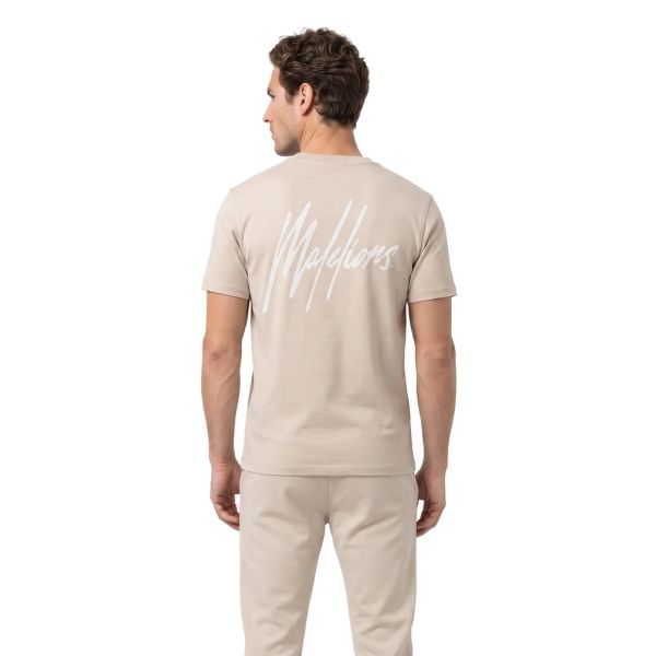 Malelions Striped Signature T-shirt Beige