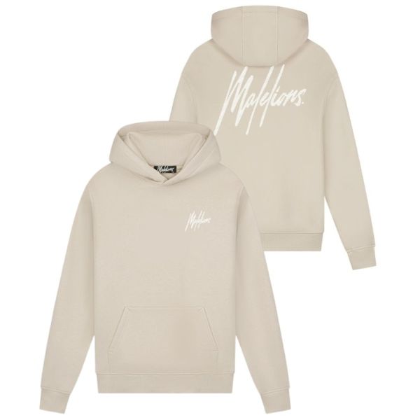 Malelions Striped Signature Hoodie Beige
