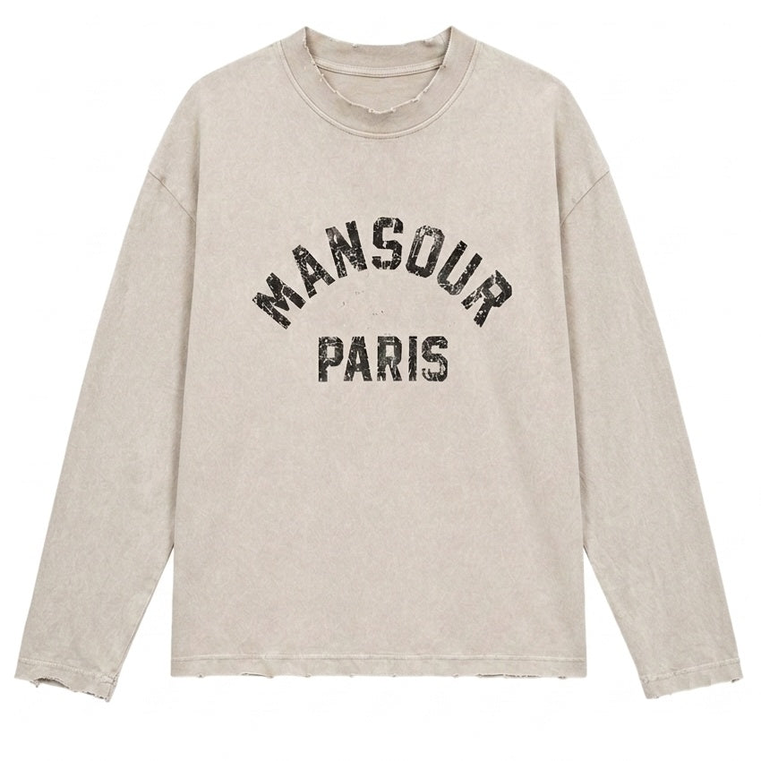 Mansour Paris College Destroyed Longsleeve T-shirt Beige