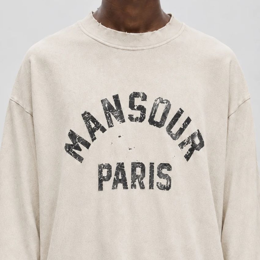Mansour Paris College Destroyed Longsleeve T-shirt Beige