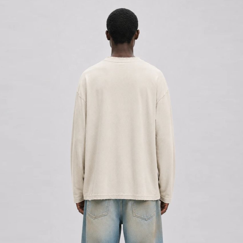Mansour Paris College Destroyed Longsleeve T-shirt Beige