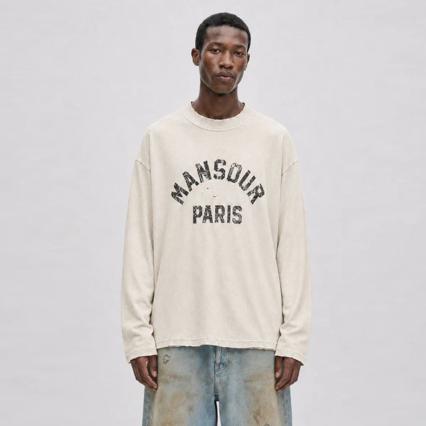 Mansour Paris College Destroyed Longsleeve T-shirt Beige