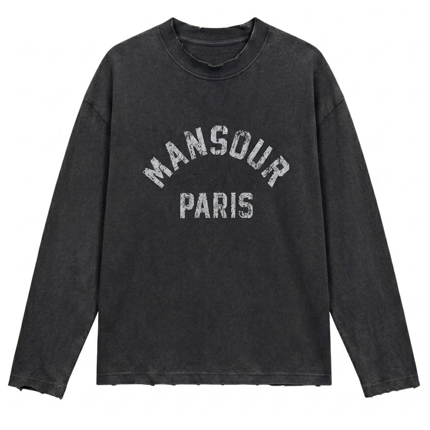 Mansour Paris College Destroyed Longsleeve T-shirt Zwart