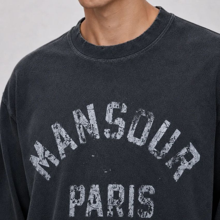 Mansour Paris College Destroyed Longsleeve T-shirt Zwart