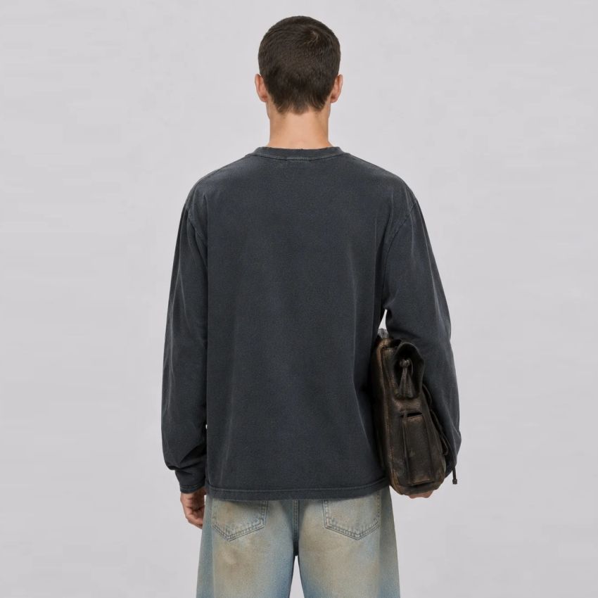 Mansour Paris College Destroyed Longsleeve T-shirt Zwart