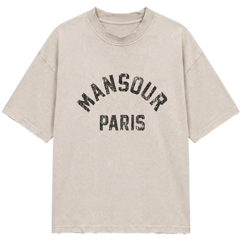 Mansour Paris College Destroyed T-shirt Beige