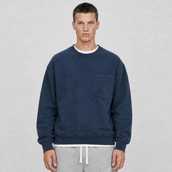 Mansour Paris College Pocket Sweater Donker Blauw