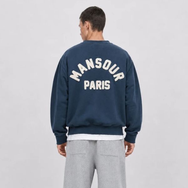 Mansour Paris College Pocket Sweater Donker Blauw
