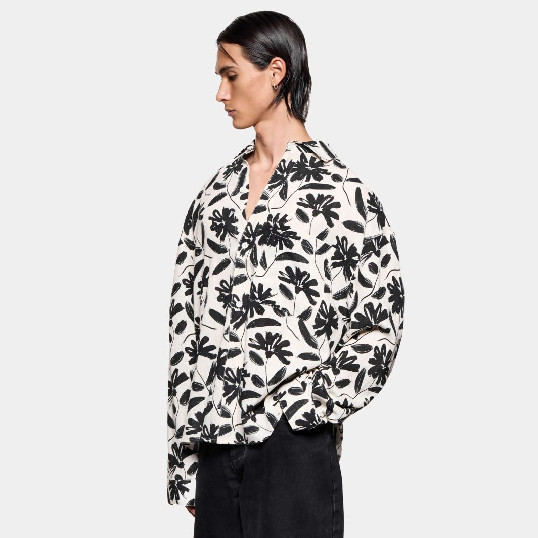 MKI Miyuki Zoku Floral Linen Box Dress Overhemd Wit/Zwart