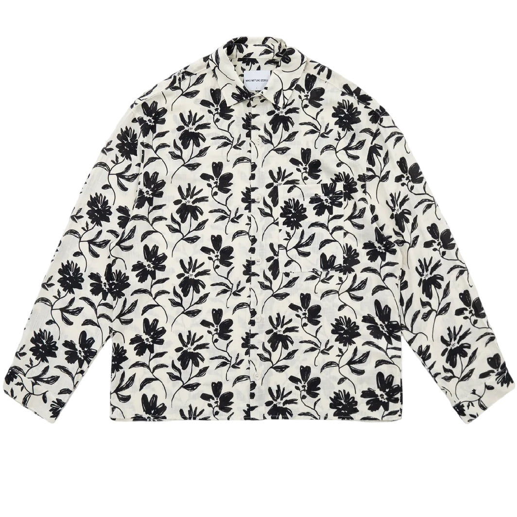 MKI Miyuki Zoku Floral Linen Box Dress Overhemd Wit/Zwart