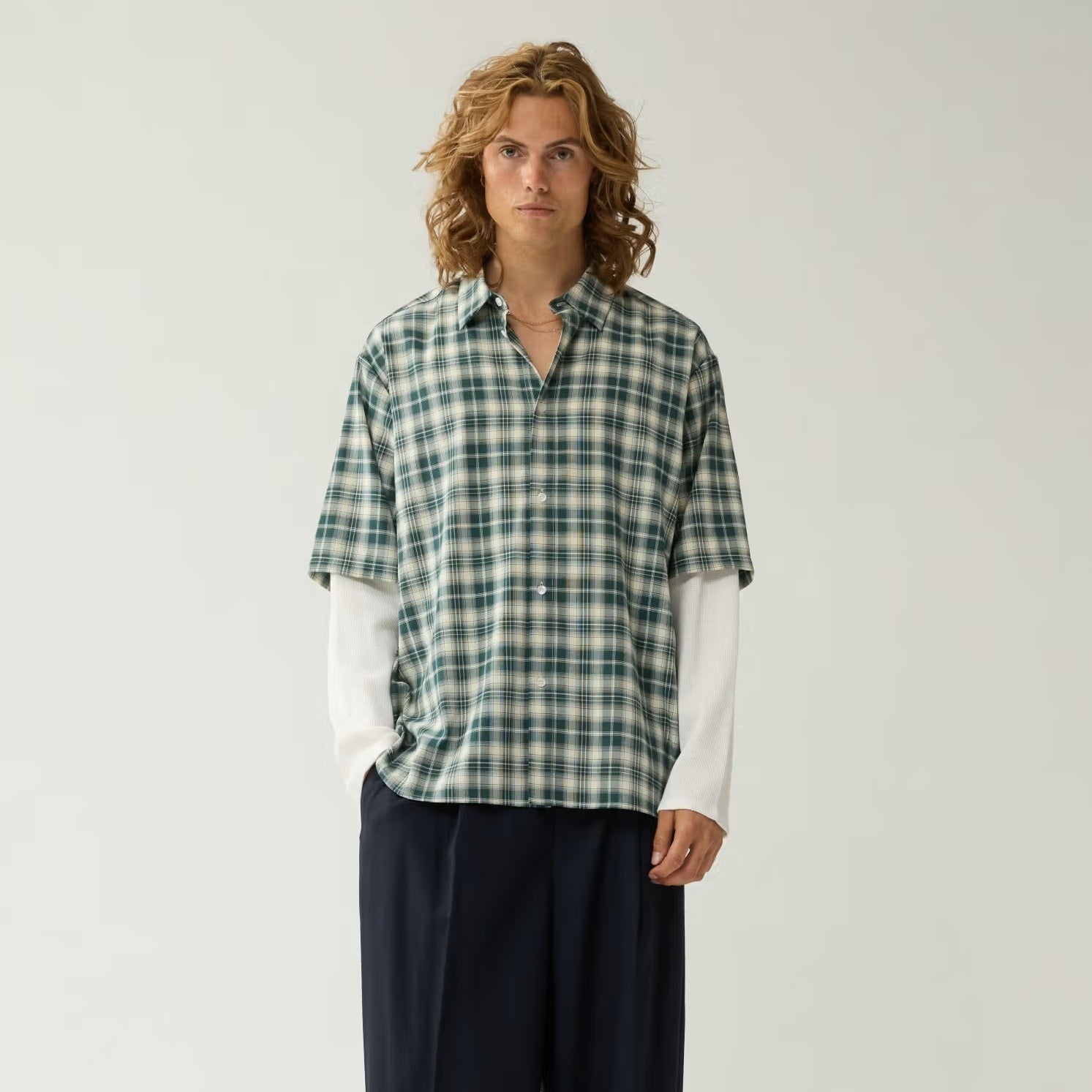 New Amsterdam Surf Association Double Layer Overhemd Groen/Wit