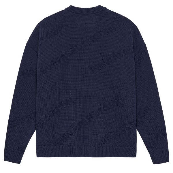 New Amsterdam Surf Association Logo Jacquard Knit Sweater Navy