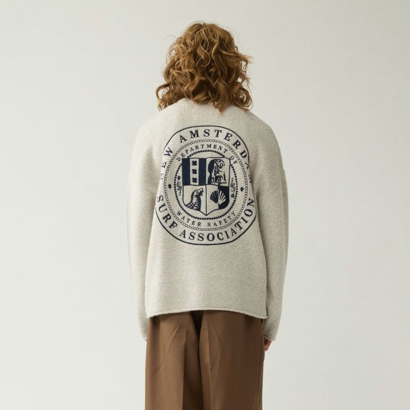New Amsterdam Surf Association Knitted Stamp Sweater Grijs
