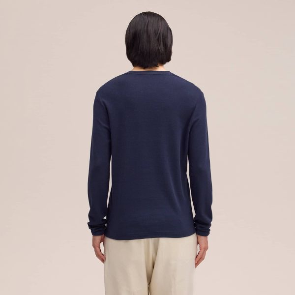 NN.07 Clive Waffle Knit Longsleeve T-shirt Navy