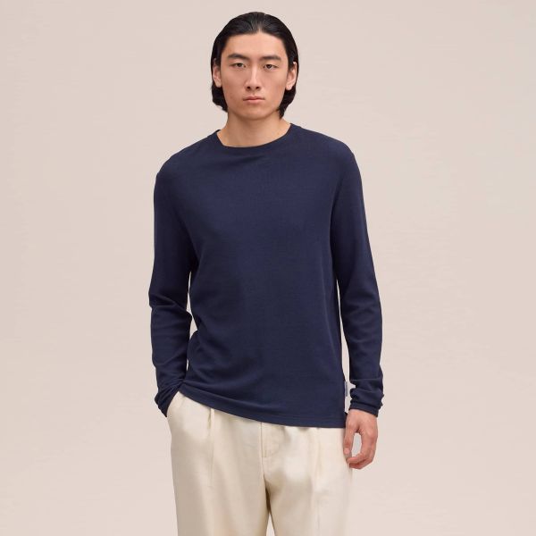 NN.07 Clive Waffle Knit Longsleeve T-shirt Navy