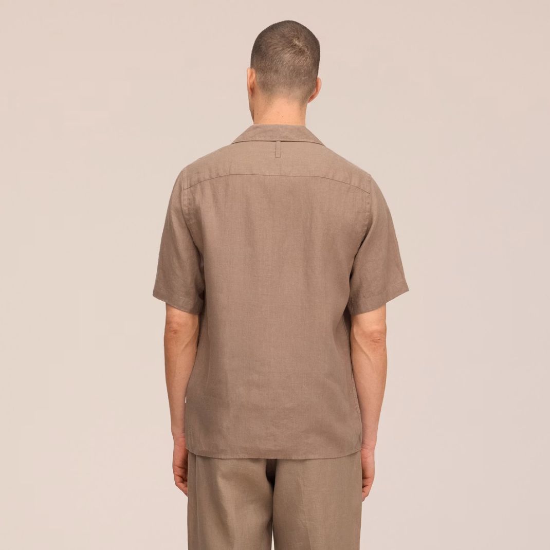 NN.07 Julio Open Collar Linen Overhemd Bruin