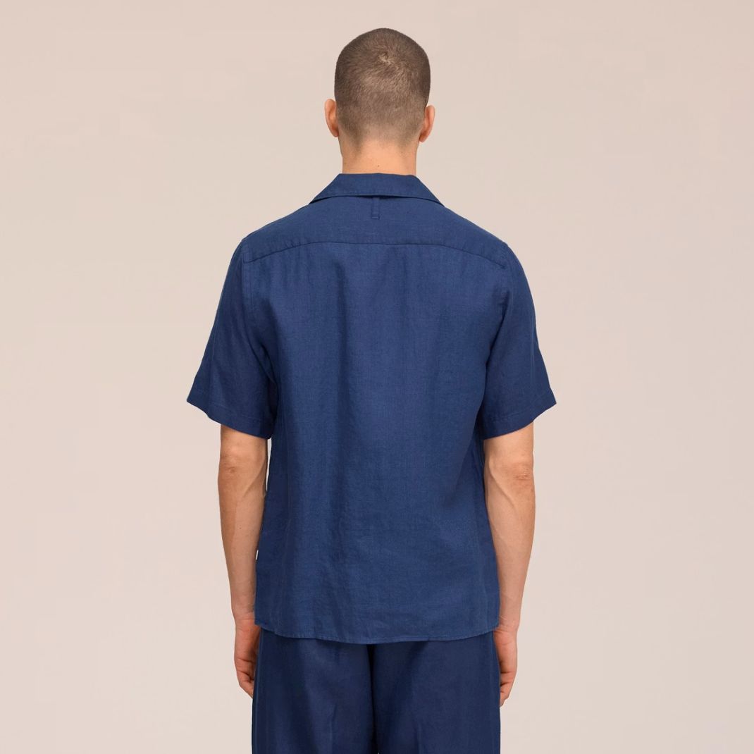 NN.07 Julio Open Collar Linen Overhemd Navy