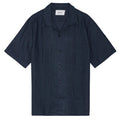 NN.07 Julio Open Collar Linen Overhemd Navy