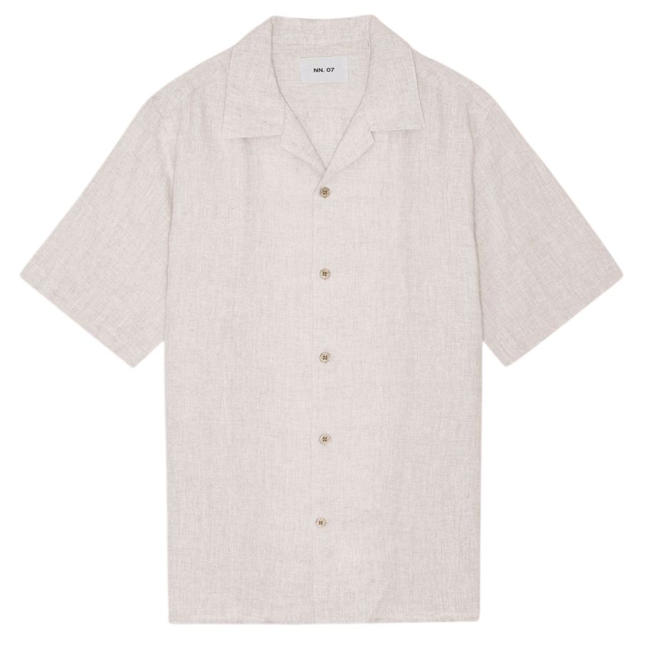 NN.07 Julio Open Collar Linen Overhemd Off White