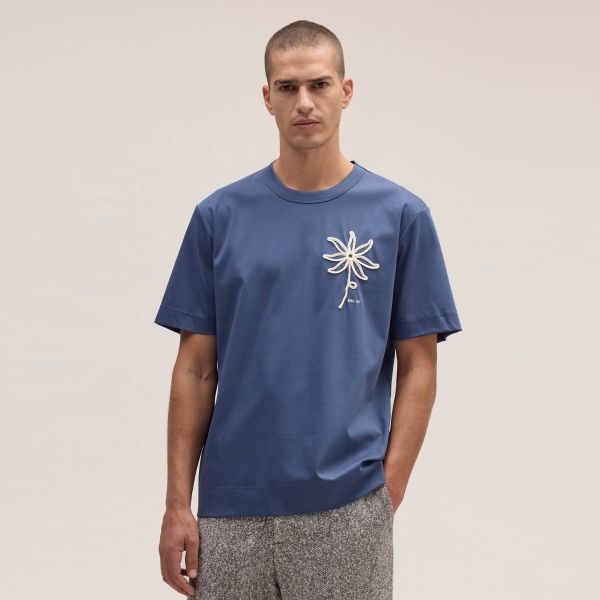 NN.07 Pedro EMB T-shirt Blauw