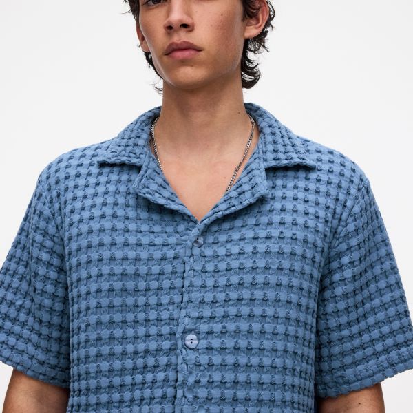 OAS Cuba Waffle Overhemd Blauw