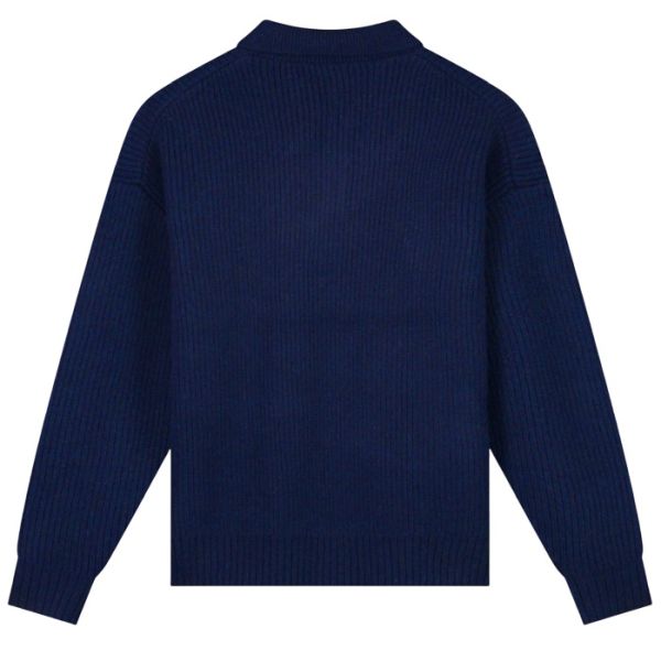 Olaf Knitted Oversized Longsleeve Polo Navy