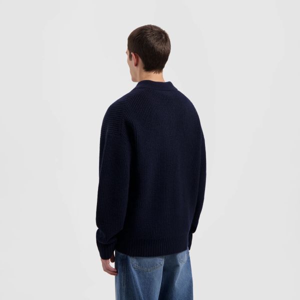 Olaf Knitted Oversized Longsleeve Polo Navy