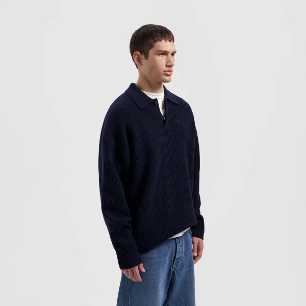 Olaf Knitted Oversized Longsleeve Polo Navy