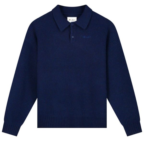 Olaf Knitted Oversized Longsleeve Polo Navy