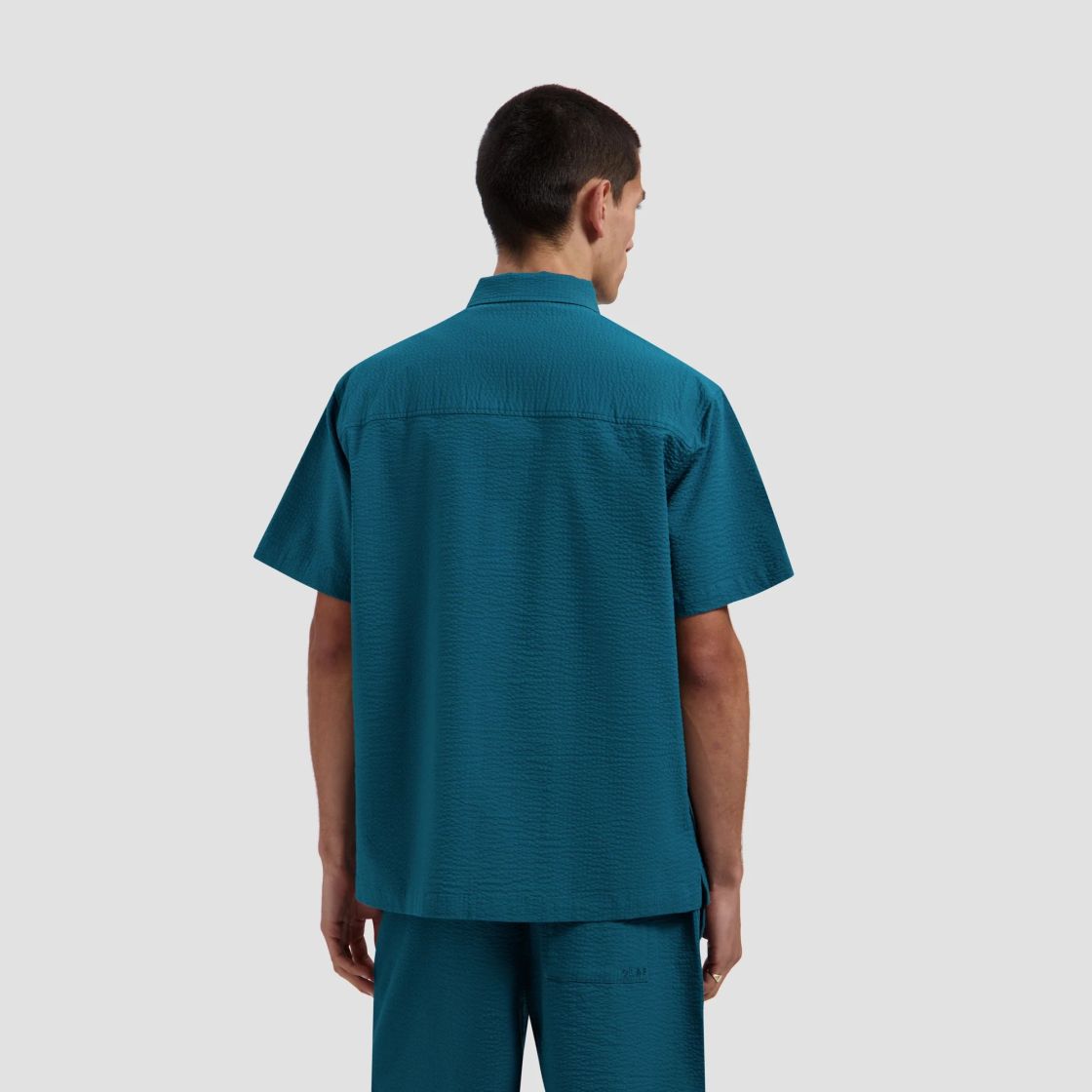 Olaf Seersucker Camp Overhemd Blauw