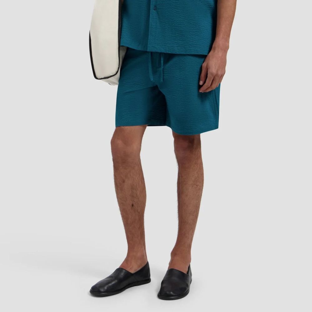 Olaf Seersucker Korte Broek Blauw