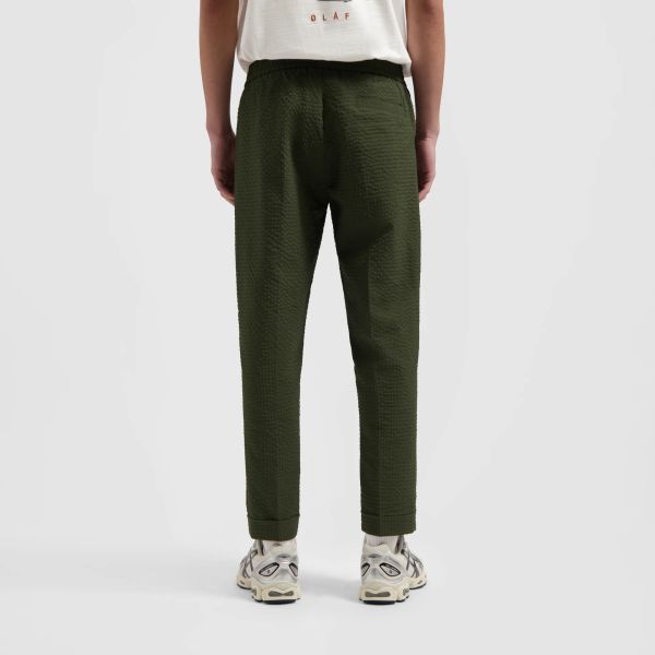 Olaf Seersucker Slim Broek Donker Groen