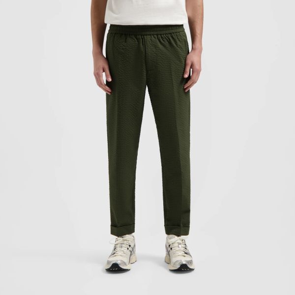 Olaf Seersucker Slim Broek Donker Groen