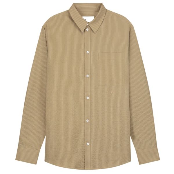Olaf Seersucker Stripe Overhemd Bruin