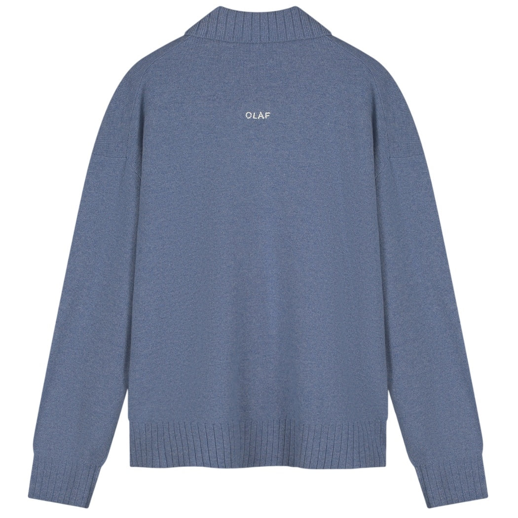 Olaf Essential Knitted Longsleeve Polo Blauw