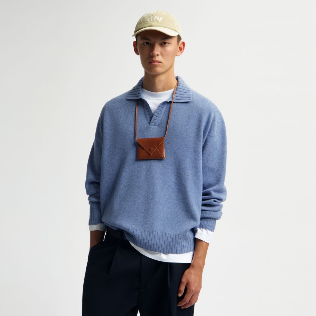 Olaf Essential Knitted Longsleeve Polo Blauw
