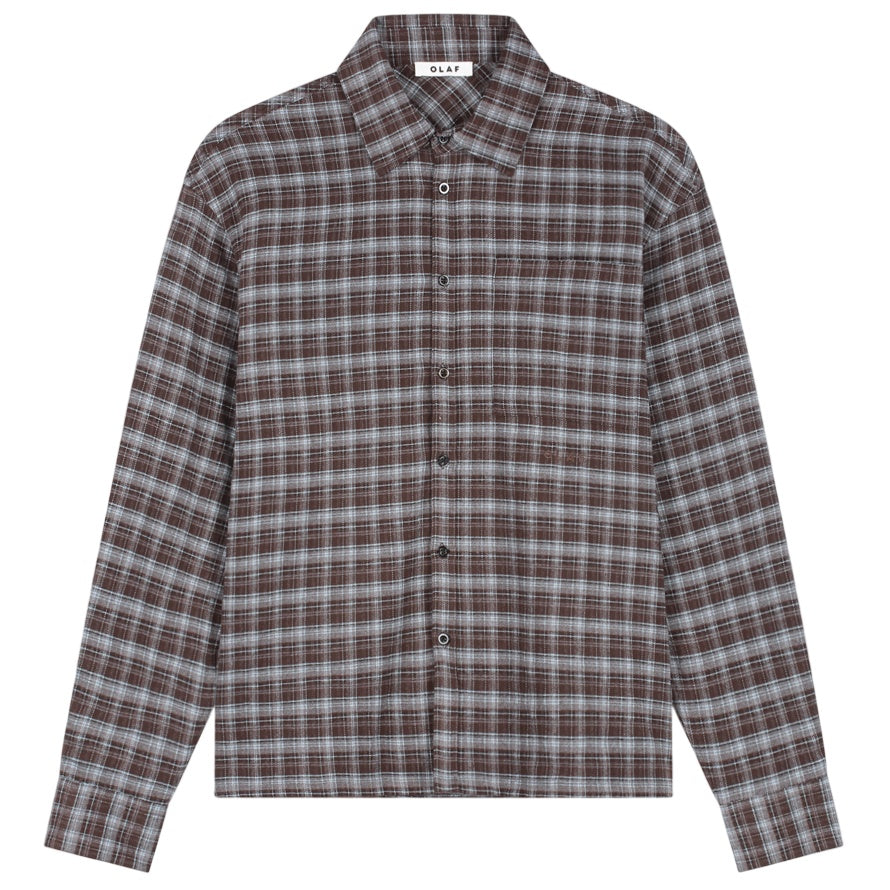 Olaf Flannel Boxy Overhemd Bruin/Licht Blauw