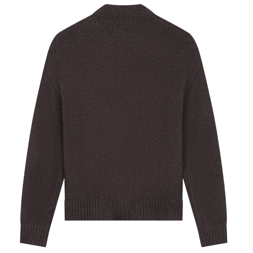 Olaf Oversized Knitted Longsleeve Polo Bruin