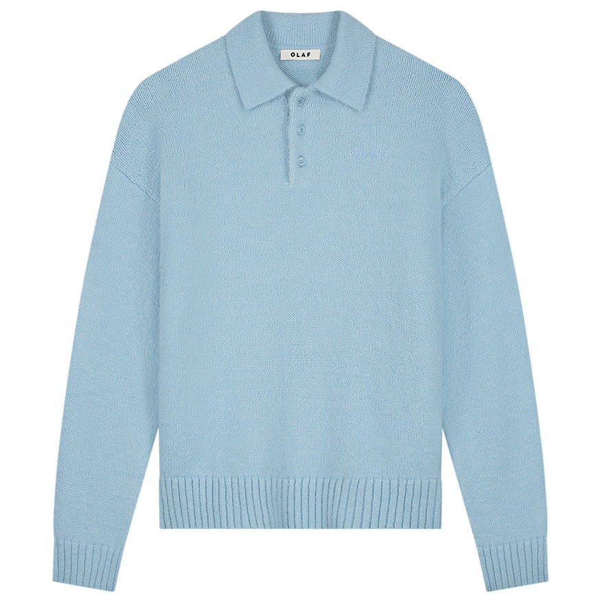 Olaf Oversized Knitted Longsleeve Polo Licht Blauw