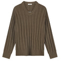 Olaf Ribbed Knitted V-Neck Sweater Bruin