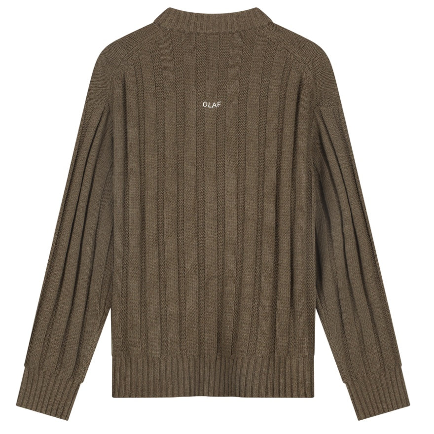 Olaf Ribbed Knitted V-Neck Sweater Bruin
