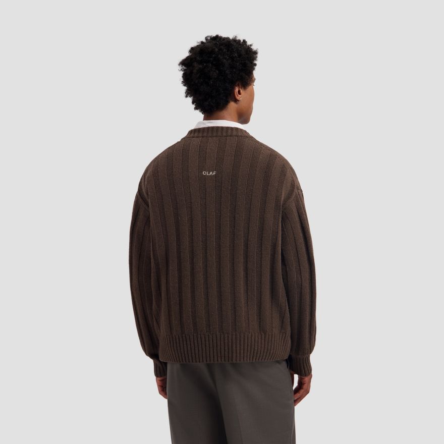 Olaf Ribbed Knitted V-Neck Sweater Bruin