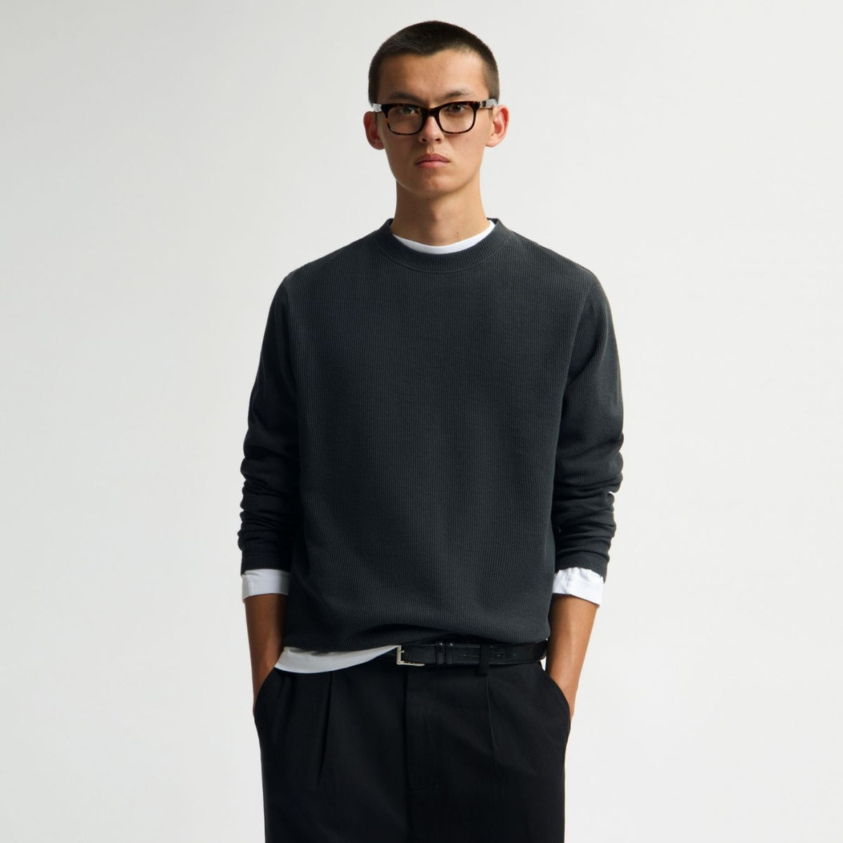 Olaf Ribbed Longsleeve T-shirt Antraciet