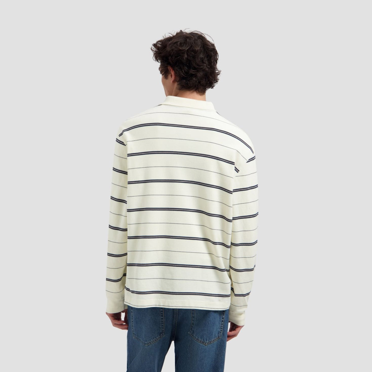 Olaf Striped Signature Longsleeve Polo Off White/Navy