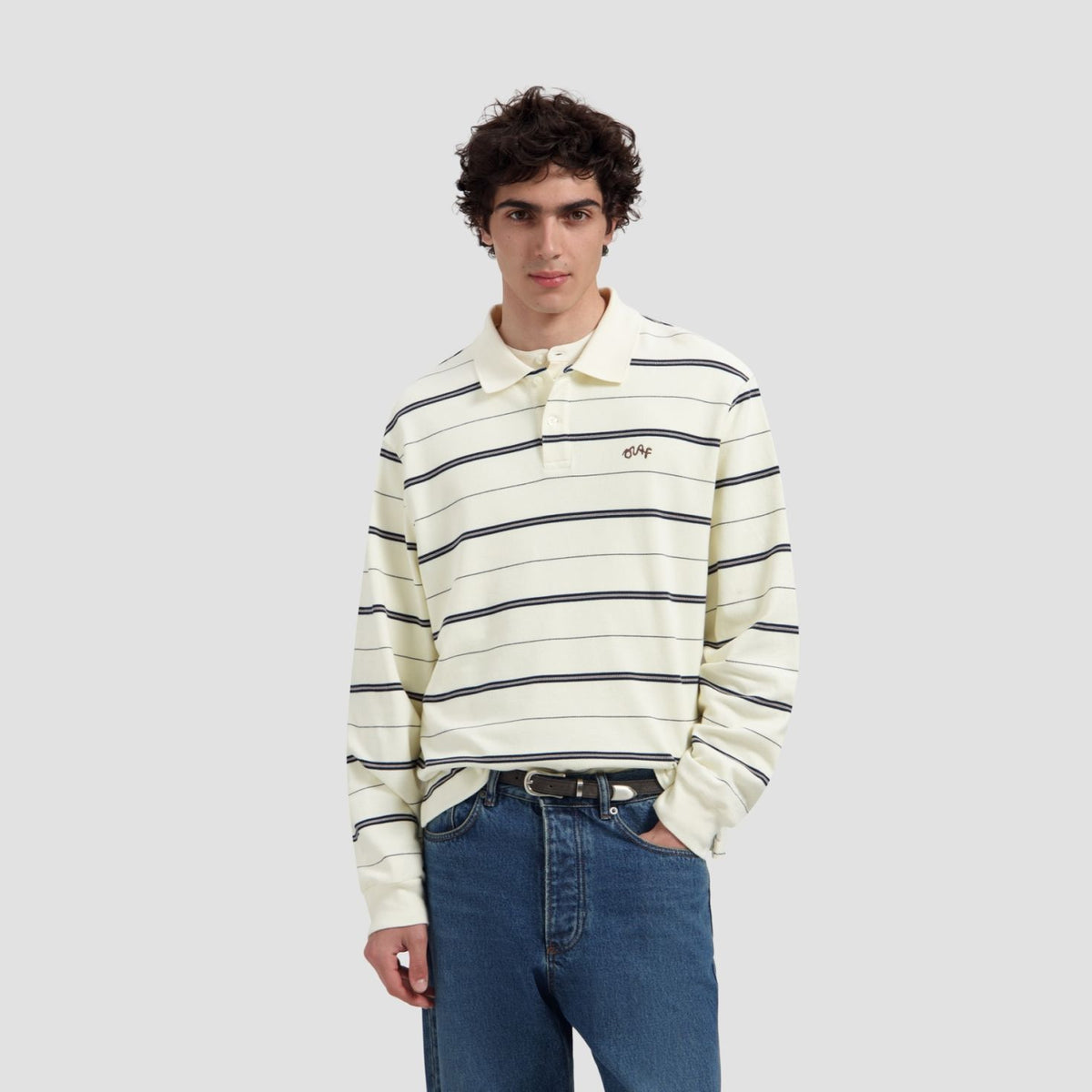 Olaf Striped Signature Longsleeve Polo Off White/Navy