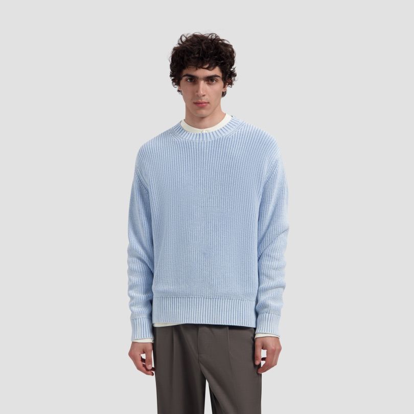 Olaf Washed Knitted Essential Sweater Licht Blauw